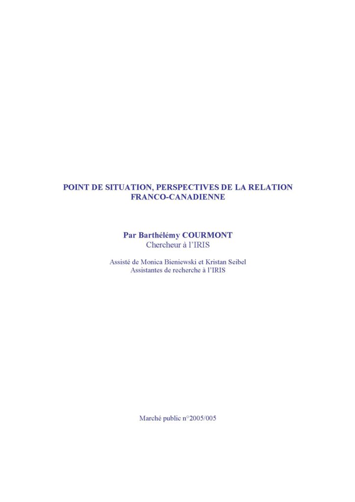 Point de situation, perspectives de la relation franco-canadienne
