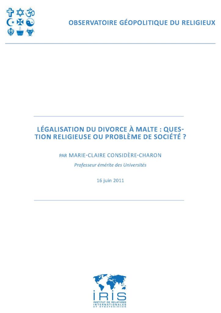 La légalisation du divorce à Malte : question religieuse ou problème de société ?