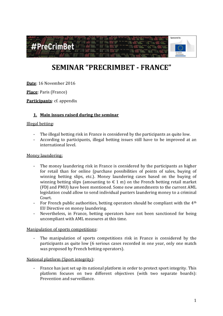 France Precrimbet Seminar Synthesis
