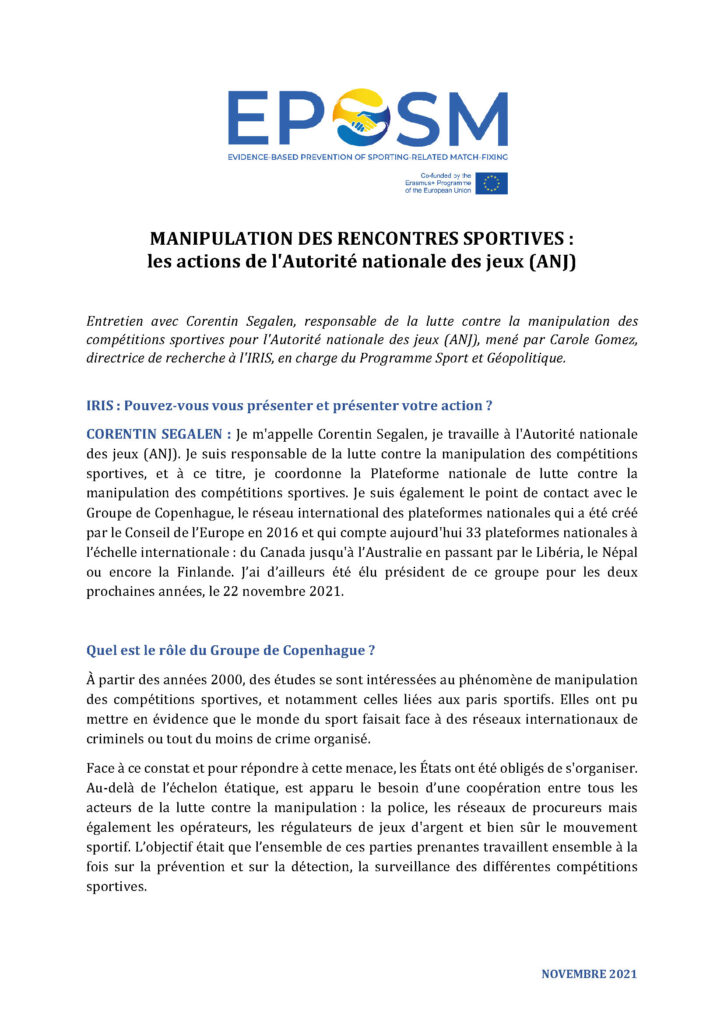 Manipulation des rencontres sportives : les actions de l’Autorité nationale des jeux (ANJ)

