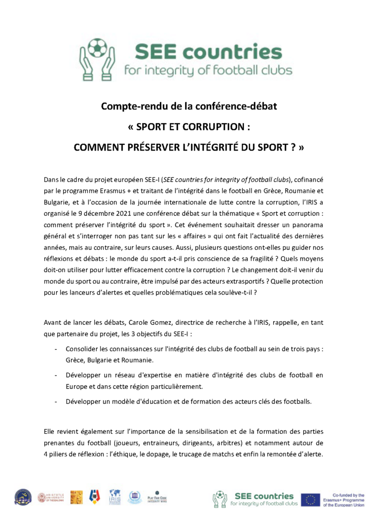 Conférence-débat « Sport et corruption : comment préserver l’intégrité du sport ? »